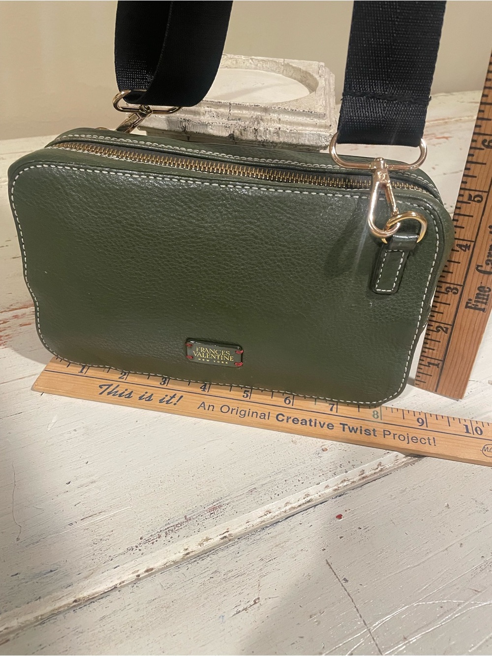 Frances Valentine Dark Olive Green Leather Crossbody with Gold Hardware